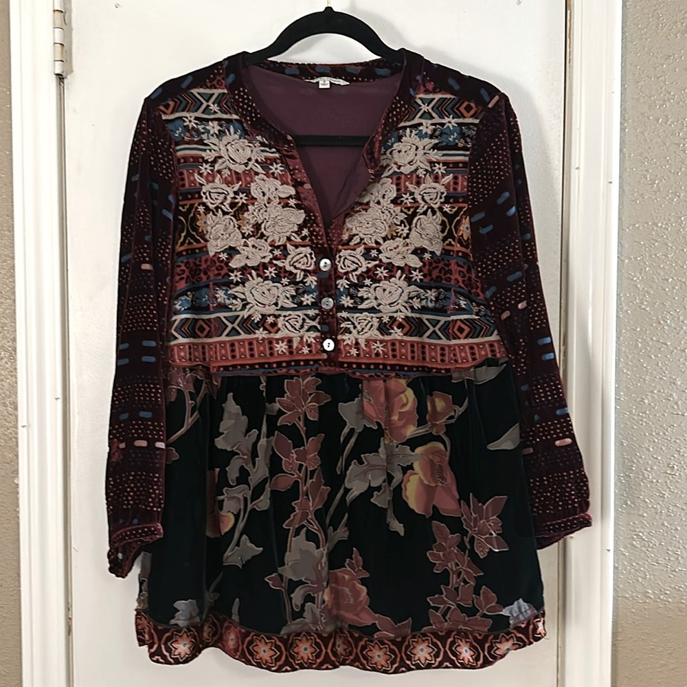 John Mark velvet embroidered top